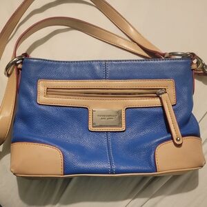 Tignanello Blue and Tan Leather Shoulder Bag